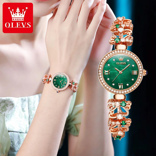 "OLEVS 9958 Women's Retro Elegant Watch - Waterproof Luxury, Original Quartz, Classical Diamond Design, Fashion Timepiece"