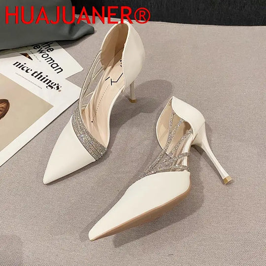 New 2024 Spring Luxury Women Rhineston Stiletto High Heels Pumps Scarpins Designer Lady Black Heels