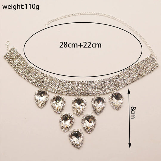 Sparkling Exquisite Green Large Rhinestone Necklace Fashion Luxury Banquet Party Crystal Jewelry Necklace Wearing Accessories