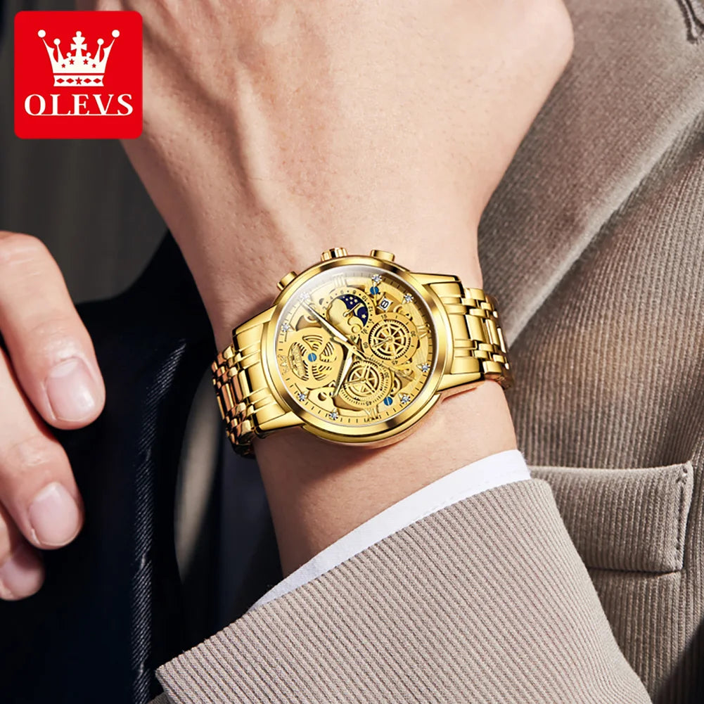 "OLEVS Luxury Men's Watch - Original Brand, High-Grade Fashion Quartz, New Concept Design, Stainless Steel Strap Wristwatch"