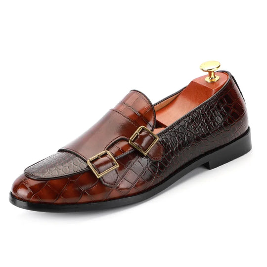 Men's Classic Crocodile Grain Microfiber Leather Casual Shoes Mens Buckle Party Wedding Loafers Moccasins Men Driving Flats