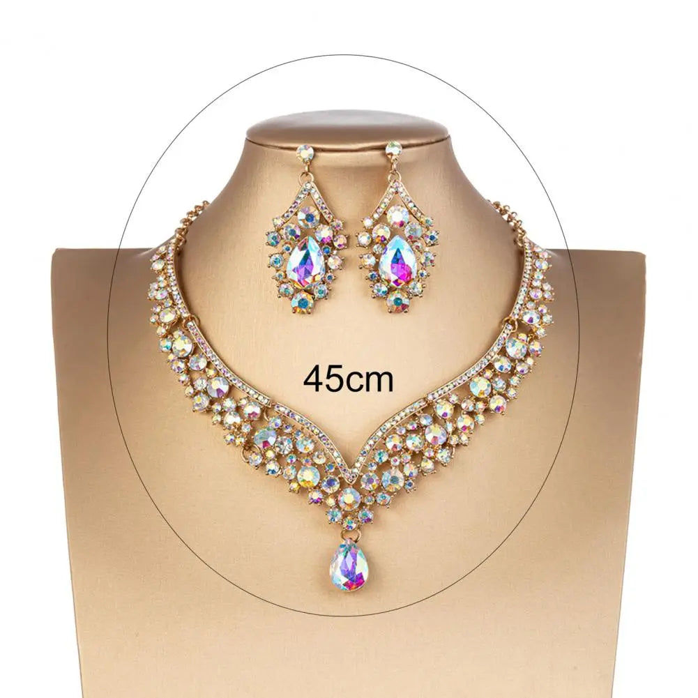 Bridal Earrings Necklace Water Drop-shaped Rhinestones Jewelry Geometric Adjustable Jewelry Set for Wedding