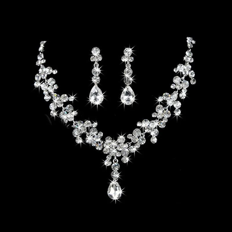 3 Pcs/Set Women Necklace + Earrings Crystal Wedding Party Bride  Necklaces Earring Accessories Kit 2024