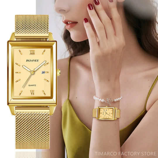 "Women's Luxury Bracelet Watch - Top Brand, Fashionable Gold and Silver, Ladies Quartz, Steel Wristwatch"