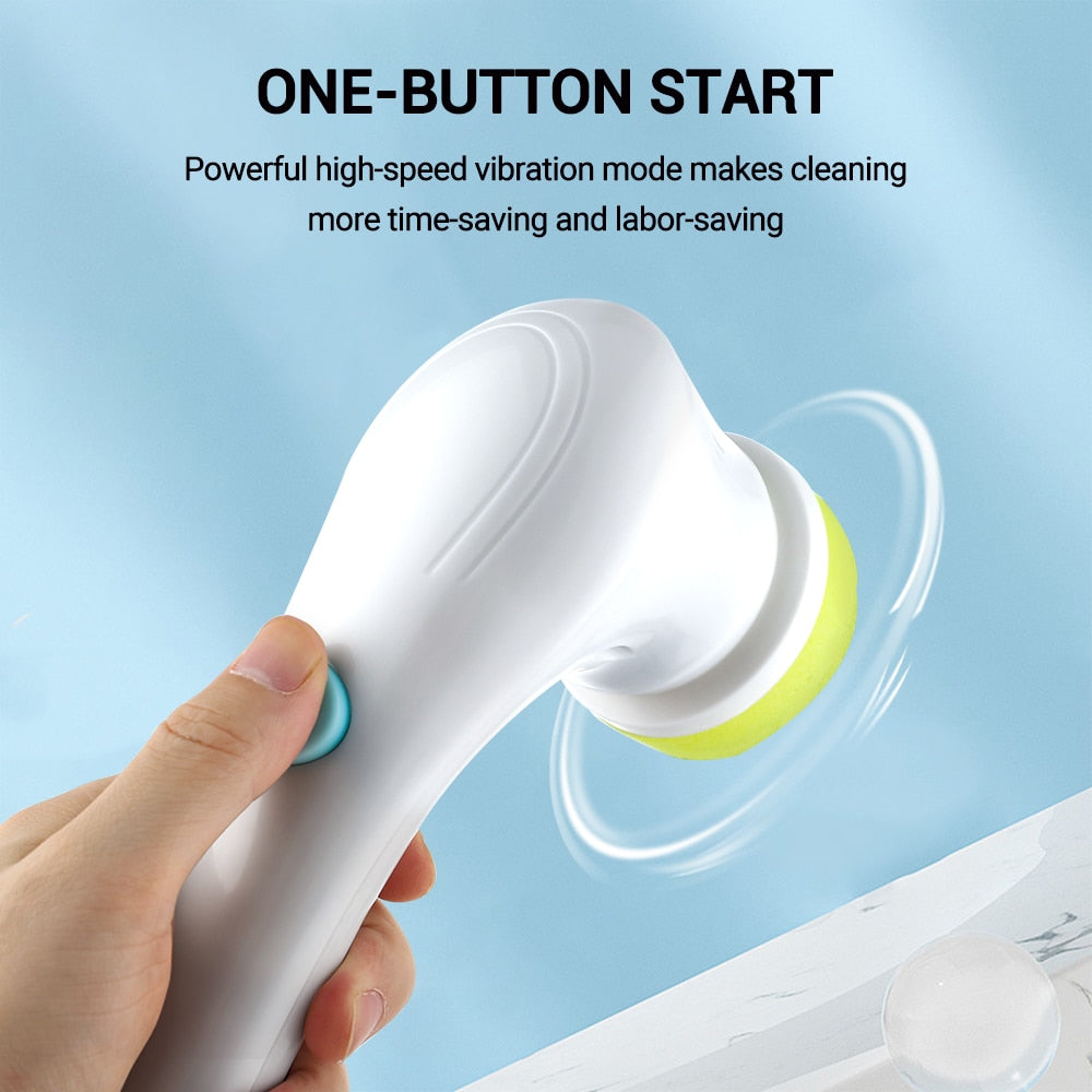 Electric Spin Cleaning Brush with 5 Replace Heads Cordless Portable Scrub Brush for Bathroom Kitchen