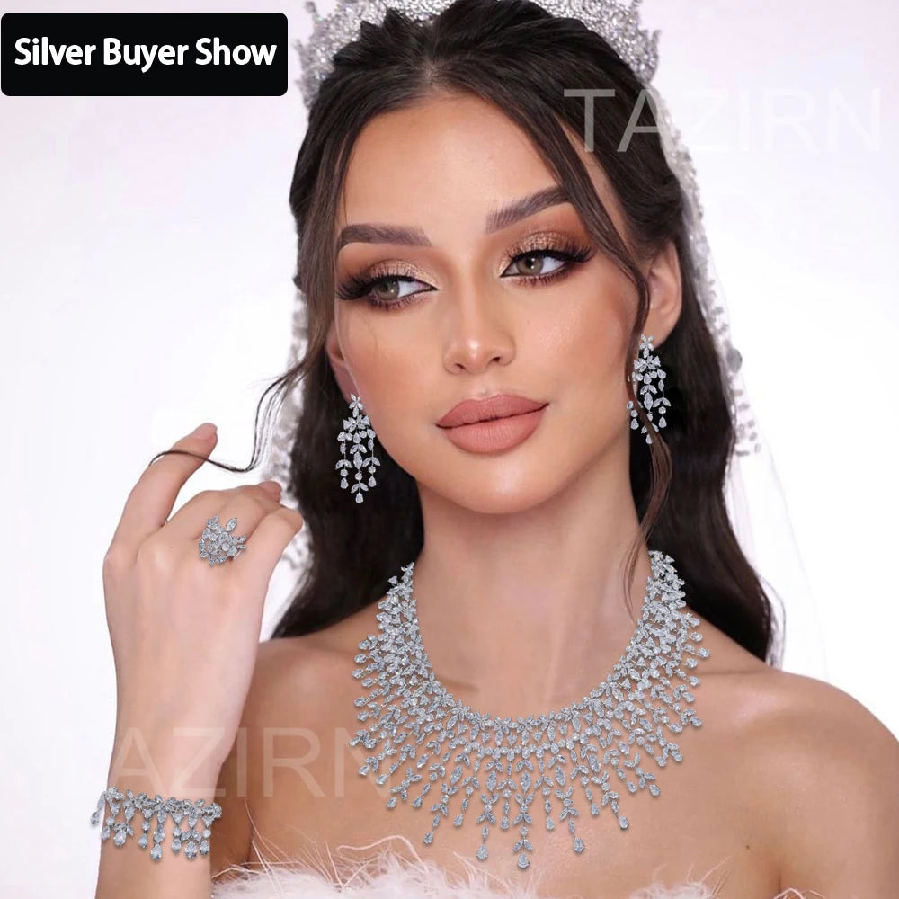 TAZIRN Luxury 5A Cubic Zirconia Arabic Dubai Wedding Jewelry Set for Women Party Prom Anniversary 2/4PCS CZ Bridal Accessories