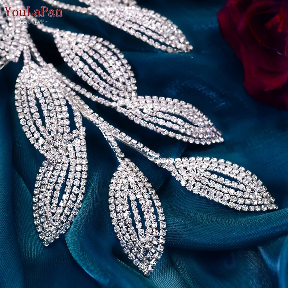 Bridal Comb Tiara Rhinestone Leaf Wedding Hair Jewelry Bride Hair Accessory Luxury Crystal Women Headdress