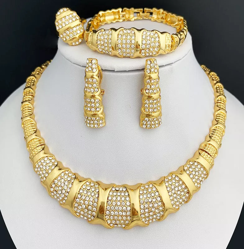 Dubai Gold Color Jewelry Sets, Luxury 18K Gold Plated Women Necklaces, Earrings, Ring, Bracelet