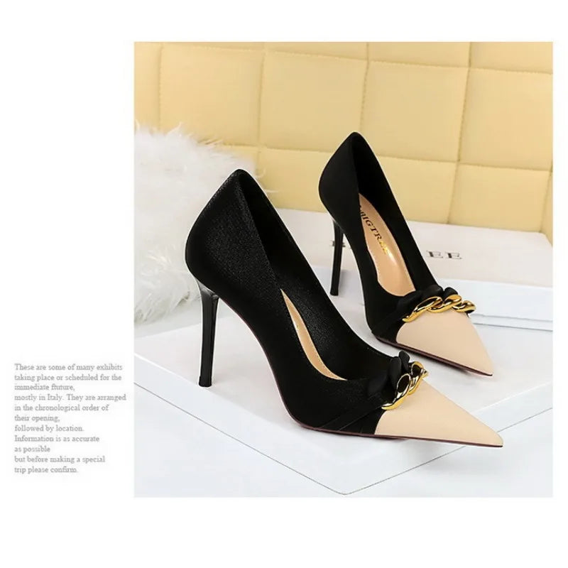 BIGTREE High Heels Women Pumps Spring New Fashion Mixed Colors Pointed Toe Thin Heels  Pumps Women Shoes