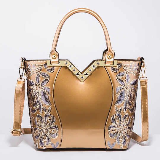 Amelish Luxury Bag for Women 2024 High Quality Leather Flower Embroidery Diamond Tote Handbag Fashion  Shoulder Bag