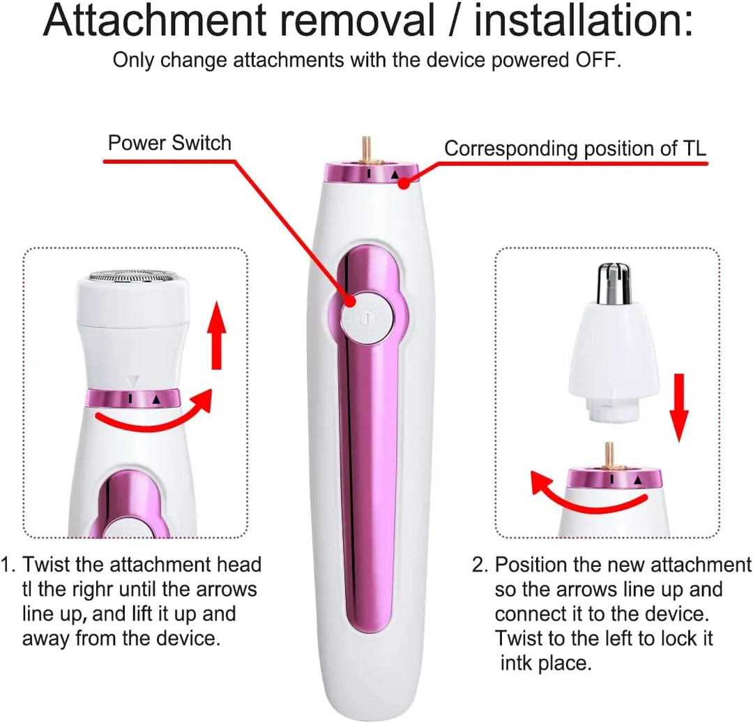 6-in-1 Multi-Function Women's Electric Grooming Kit: Epilator, Shaver, Trimmer for Legs, Body, Face, and Bikini Area - Wet & Dry Use"