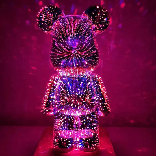 RGB Glass Firework Bear Night Light: 3D Atmosphere with Dimming Feature, Romantic Bedroom USB LED Table Lamp Projector for Living Room Decor