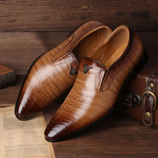 Men's Dress Shoes, Casual Office Business Style, Pointed Toe Leather Slip-Ons,  Loafers for Men