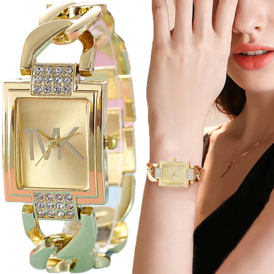 "Luxury TVK Brand Women's Watch - New, Fashionable Temperament Style, Metal Strap, Square Quartz Timepiece"