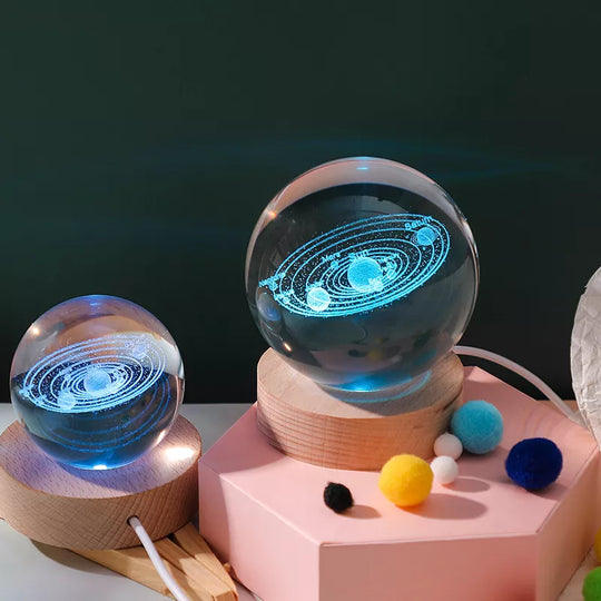 3D Laser-Engraved Crystal Universe Ball, Miniature Planet Model with LED Night Light and Touch Switch, Perfect Gift for Kids