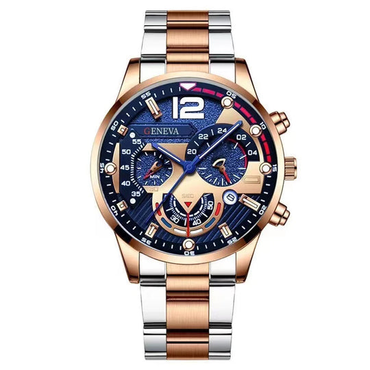 "GENEVA Latest Men's Fashion Watch - Luxury Stainless Steel, Top Brand, Sports Chronograph Quartz, Elegant Male Timepiece"