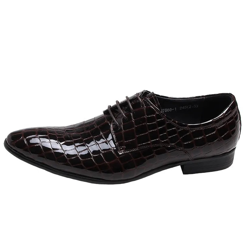 Handcrafted Genuine Leather Oxford Shoes for Men: Brogue Lace-Up in Black and Blue with Snake Pattern - Ideal for Office and Formal Wear