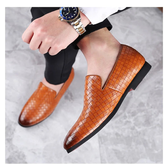 Men's Formal Leather Shoes Brown Pointed Toe Male Oxfords Business Man Dress Shoes Loafers Gentleman Wedding Party Dress Shoes