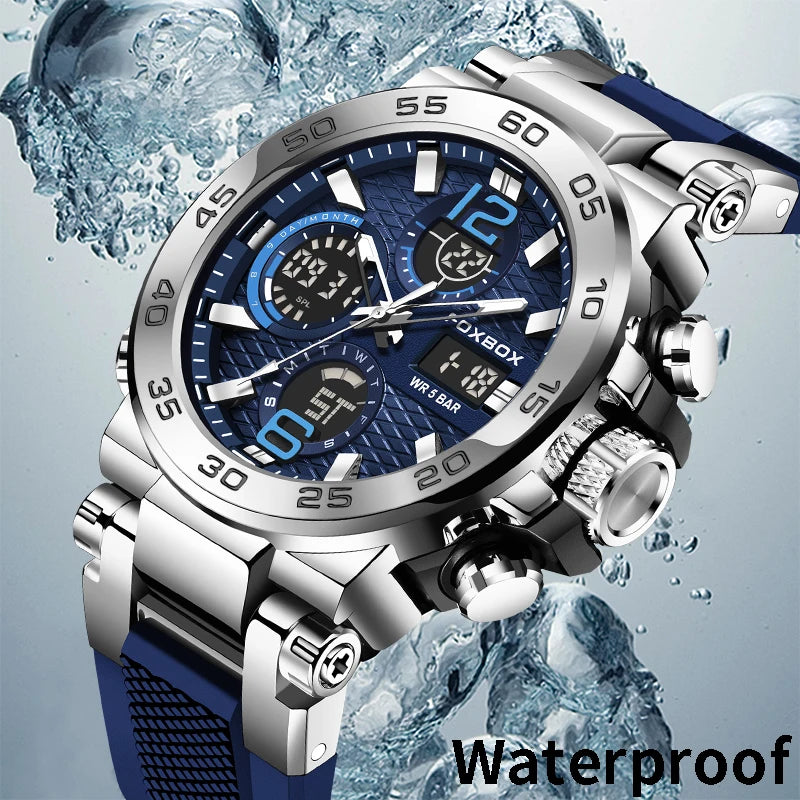 "LIGE 2024 Luxury Men's Wristwatch - LCD Display, Luminous Sport Design, Waterproof Military Quartz Clock"