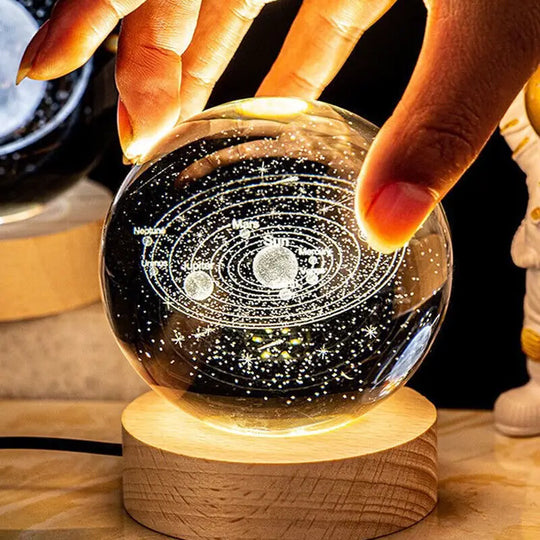 Galaxy Crystal Ball USB LED Night Light, 3D Planet and Moon Table Lamp for Bedroom, Kid-Friendly Home Decor