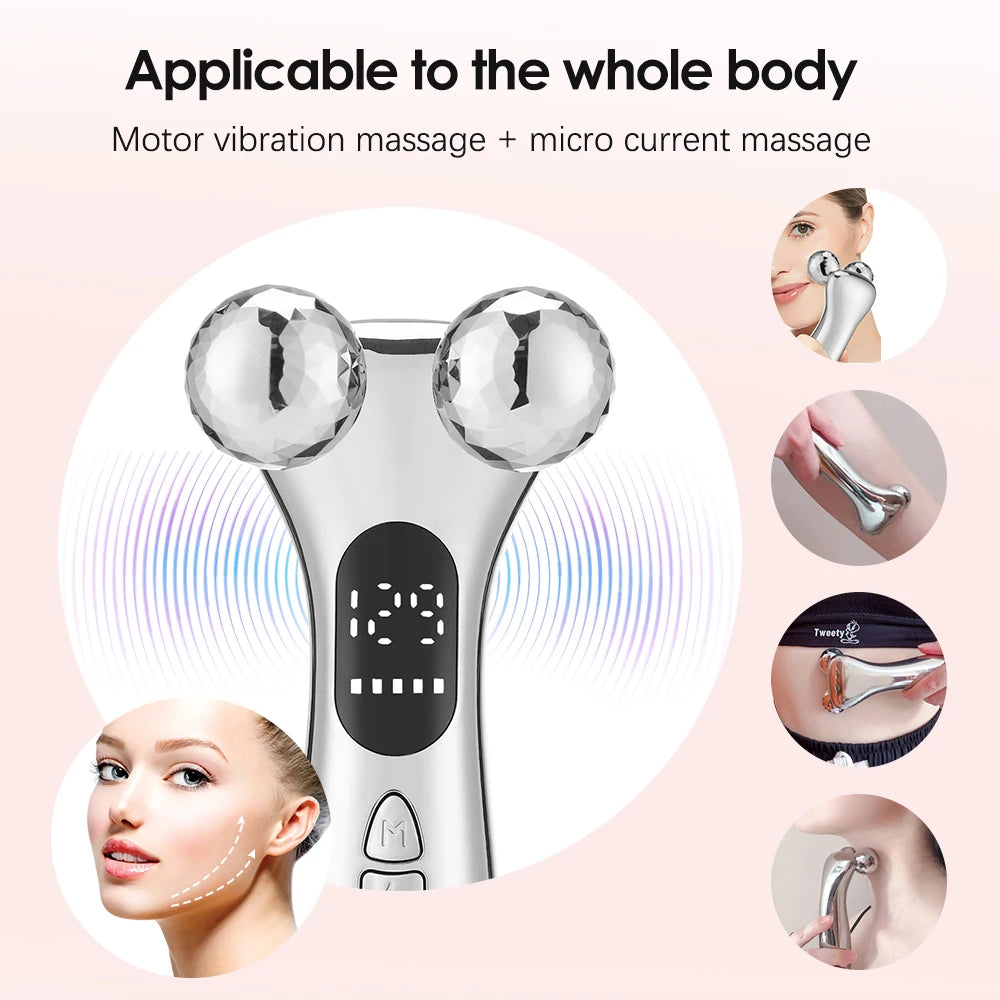 4D Roller Facial Lifting Tool: EMS Microcurrent Pulse Massager for Neck & Face - Wrinkle Reduction, Dark Circle Removal, and Eye Care Beauty Device