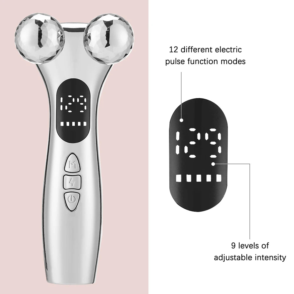 4D Roller Facial Lifting Tool: EMS Microcurrent Pulse Massager for Neck & Face - Wrinkle Reduction, Dark Circle Removal, and Eye Care Beauty Device