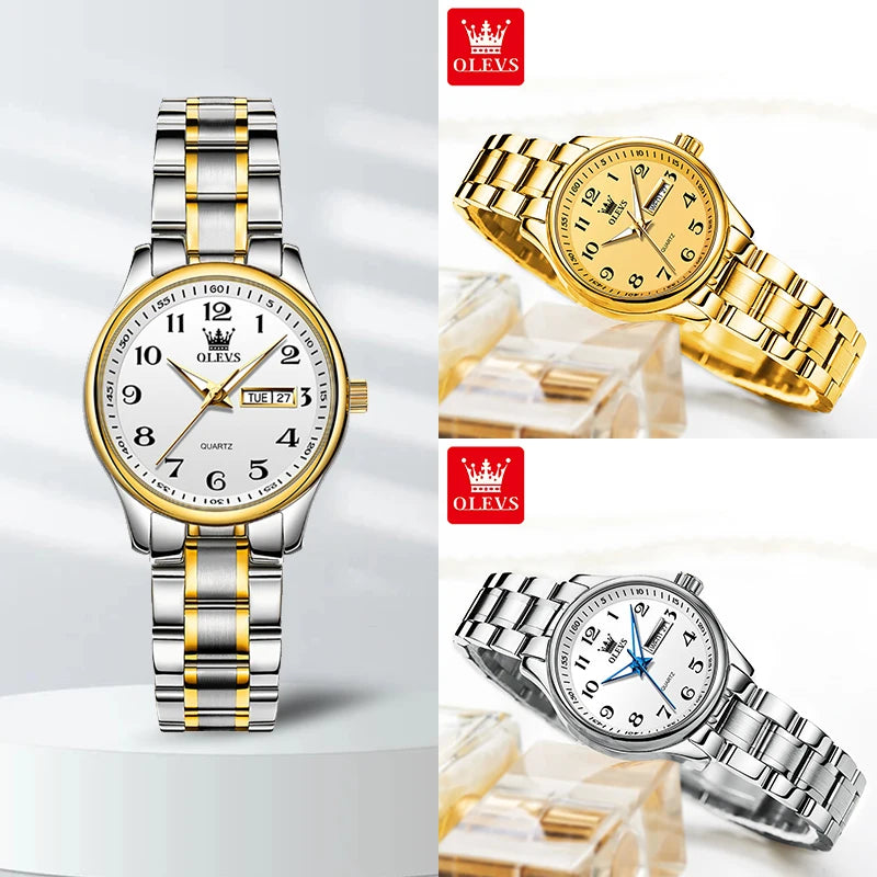 "OLEVS Women's Wristwatch 2022 - Original Luxury, Waterproof Stainless Steel, Quartz, Gold, Trendy Design for Ladies"