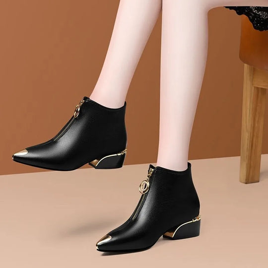 Women fashion boots  Short Boots Women Autumn and Winter High Heels 2022 New Metal Pointed Ankle Boots Thick Heel  boots women