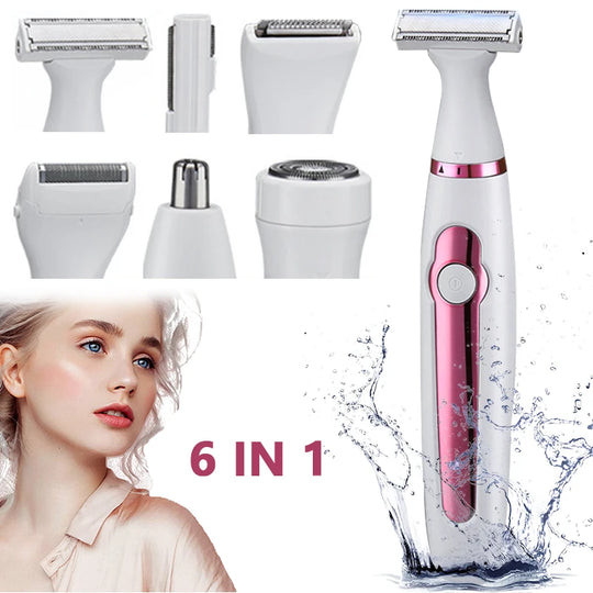 6-in-1 Multi-Function Women's Electric Grooming Kit: Epilator, Shaver, Trimmer for Legs, Body, Face, and Bikini Area - Wet & Dry Use"