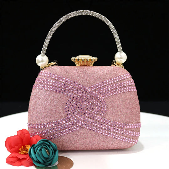 Venus Chan New Italian Design Magenta Diamond Belt With The Same Color Cashew Bag Exquisite Banquet Shoes And Bag Set