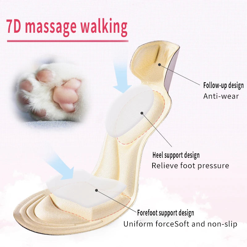 2 Pcs Memory Foam Insole Pad Inserts Heel Post Back Breathable Anti-slip for Women High Heel Shoe New Shoe Arch Support Insoles