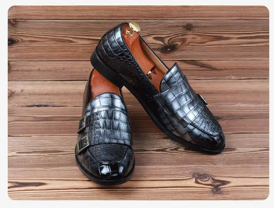 Men's Classic Crocodile Grain Microfiber Leather Casual Shoes Mens Buckle Party Wedding Loafers Moccasins Men Driving Flats