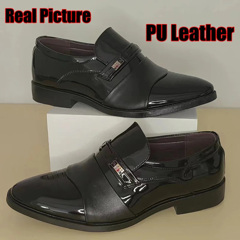 Men's Formal Black Oxfords, Slip-On Business Casual Dress Shoes