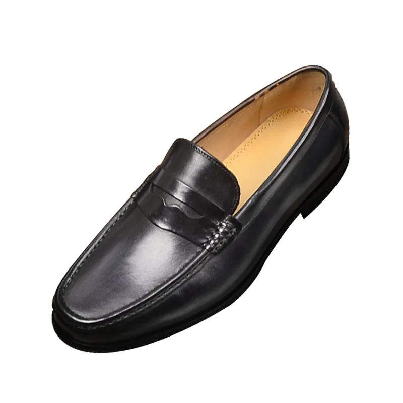 Luxury Men Penny Loafers Genuine Leather Slip On Black Casual Business Dress Shoes Mens Wedding Party Office Fashion Shoes