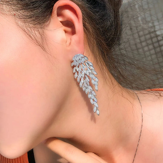 Exaggerated Luxury Big Long Tassel Feather Drop Dangle Earrings for Women Chunky Wedding Party Jewelry Gifts