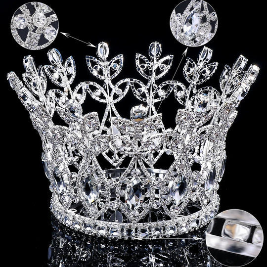 Stone fans Exaggerate Leaf Rhinestone Crown Queen Hair Accessories 2024 Lady Hollow Crystal Miss World Crown Tiara Party Jewelry