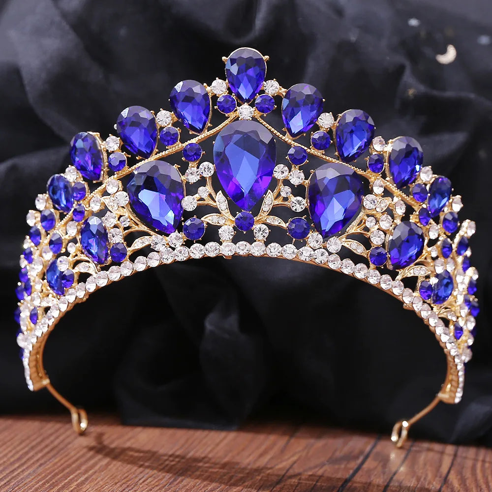 Baroque Sweet Blue Crystal Crown Bride Tiara For Women