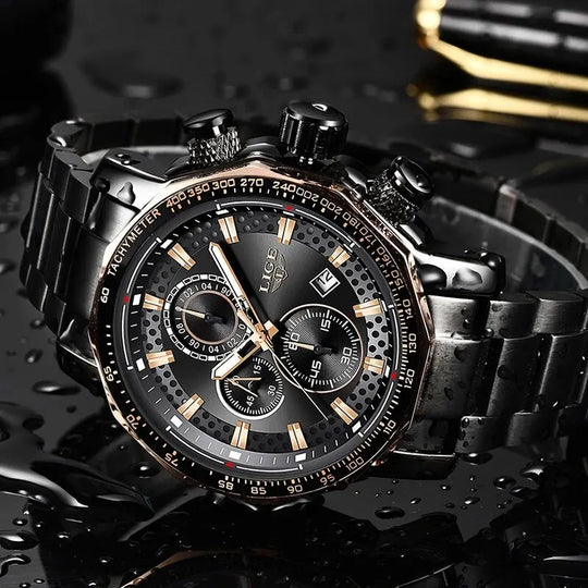 "LIGE New Men's Sport Chronograph Watch - Top Brand Luxury, Full Steel Quartz, Waterproof, Large Dial Design"