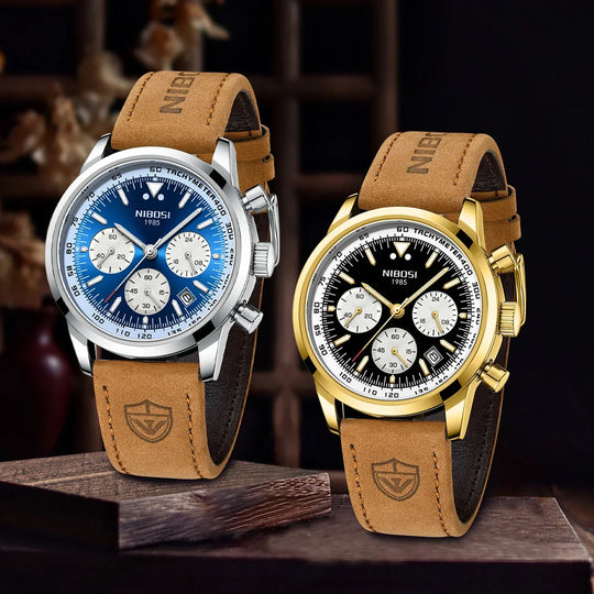 NIBOSI New Luxury Man Watch Waterproof Chronograph Luminous Men's Wristwatch Leather Men Quartz Watches Casual Relogio Masculino