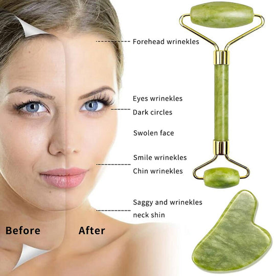 Guasha Natural Stone Massage Face Jade Roller Gua Sha Massage Tool Set .