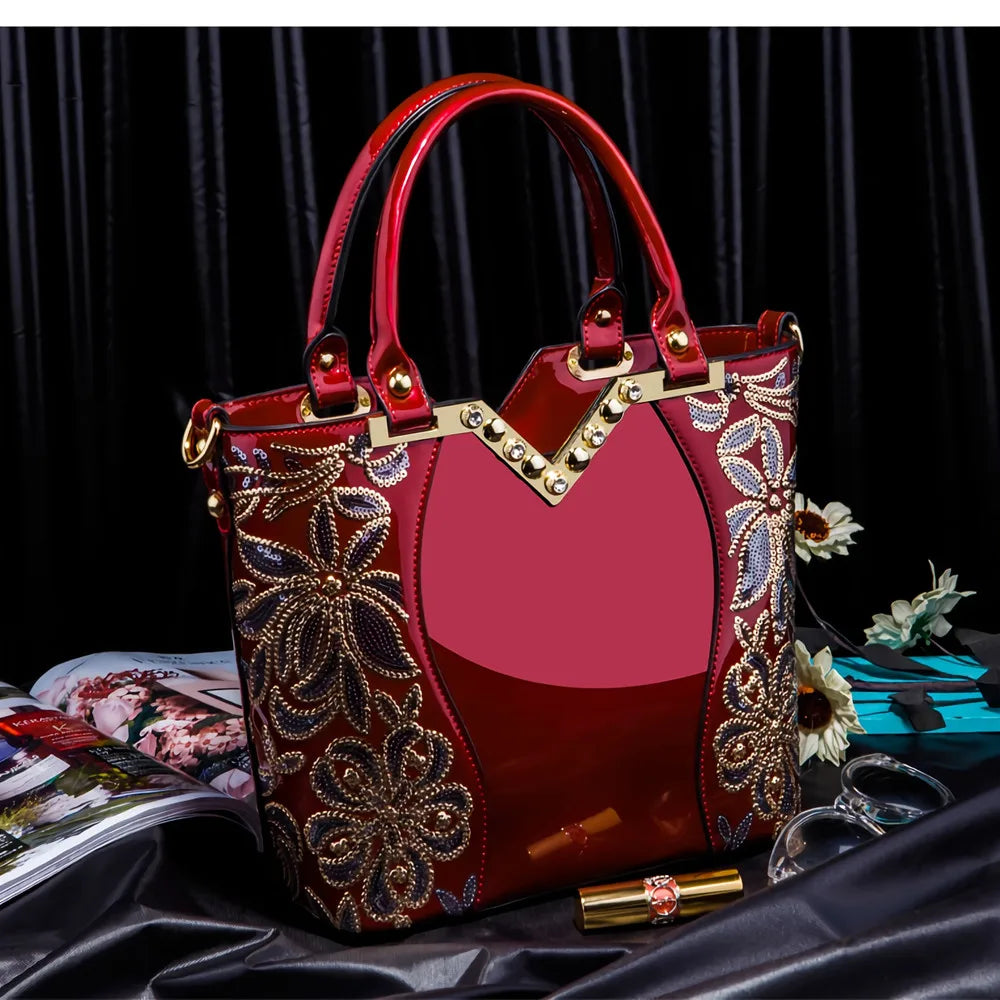 Amelish Luxury Bag for Women 2024 High Quality Leather Flower Embroidery Diamond Tote Handbag Fashion  Shoulder Bag