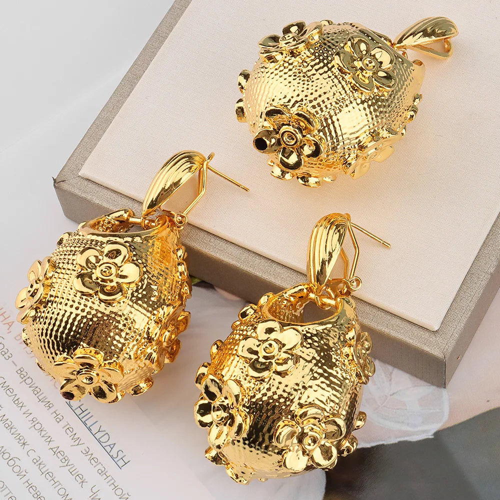 Dubai Gold Color Jewelry Sets For Women Necklace And Earring Fashion Jewelry 2024 Wedding Party Luxury Quality Bridal Gift