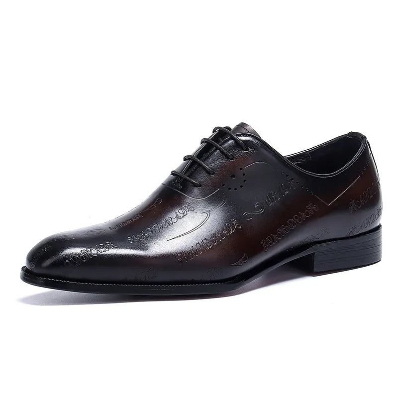 Handcrafted Men's Brown Genuine Leather Brogue Oxford Shoes, Lace-Up Business Formal Dress Shoes