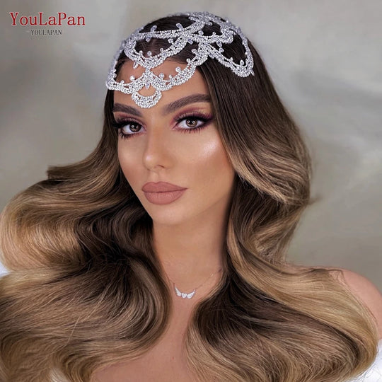 Rhinestone Bridal Headband Big Flower Shape Headdress for Women Crystal Hollow Wedding Headpiece Zircon Headwear