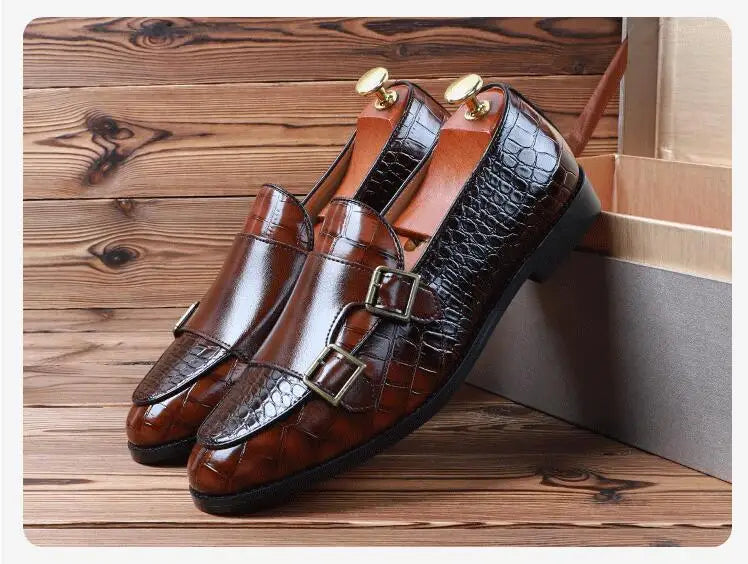 Men's Classic Crocodile Grain Microfiber Leather Casual Shoes Mens Buckle Party Wedding Loafers Moccasins Men Driving Flats