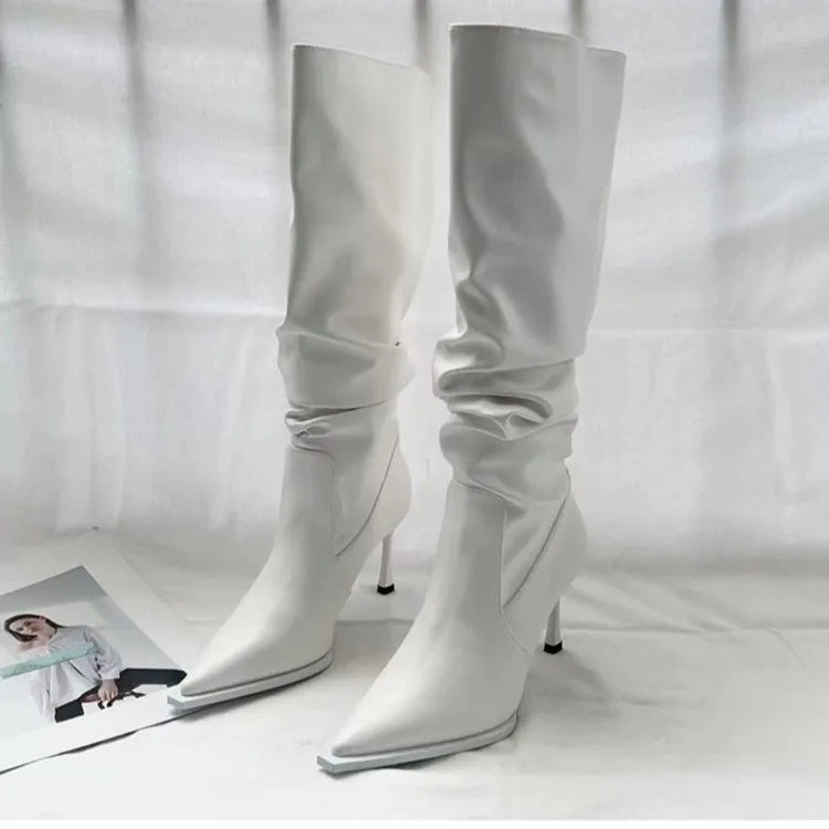 "Elegant Women's High Knee Boots: Fashionable Pointed Toe with Stiletto Heel - Chic and Sexy Ladies' Long Boots