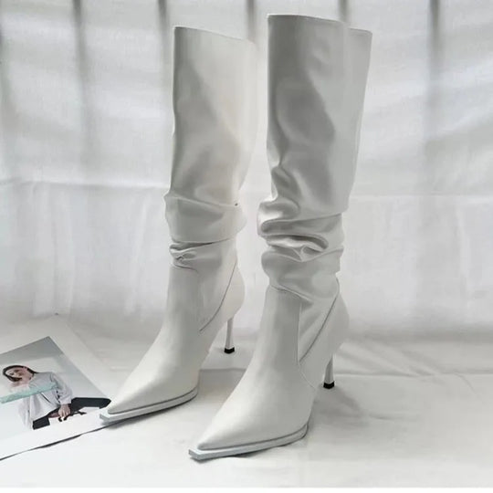 "Elegant Women's High Knee Boots: Fashionable Pointed Toe with Stiletto Heel - Chic and Sexy Ladies' Long Boots