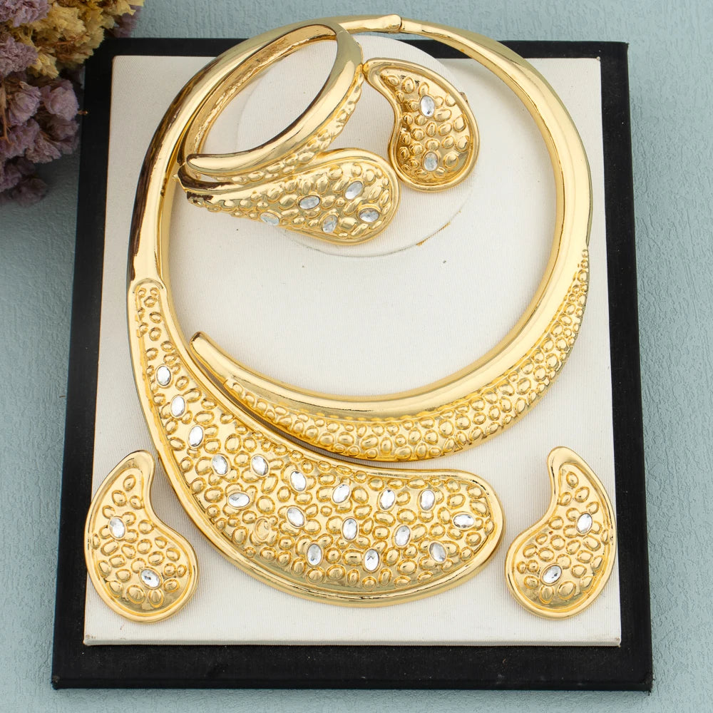 Italy Gold Plated Jewelry Set for Women Fashion Dubai Large Necklace Colorful Crystal Earrings High Quality Lady Wedding Jewelry