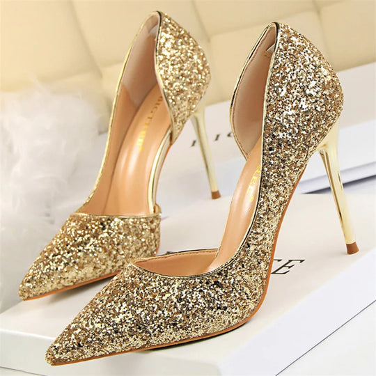 Women High Heels  Gold Silver Black And Red Pumps Lady Stiletto Shoes