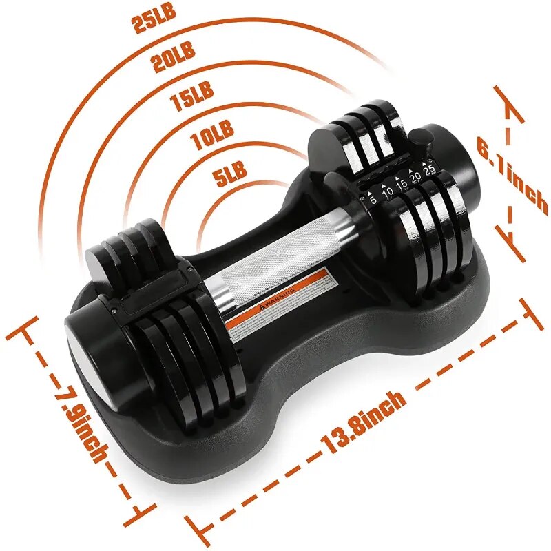 Adjustable Dumbbell 25 Lbs. with Fast Automatic Adjustable and Weight Plate for Home Gym Strength Training Fitness